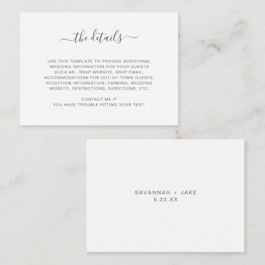 Eenvoudige kaart met gegevens over witte bruiloft (Voorkant / Achterkant)