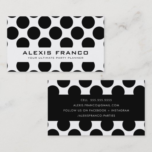 EENVOUDIGE KAART vet schattig polka dots zwart wit Visitekaartje (Voorkant / Achterkant)