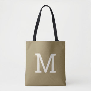 Eenvoudige Kaki Taupe Monogram Initiaal Canvas tas