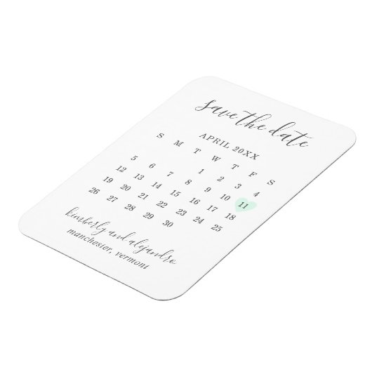 Eenvoudige kalender — Groen hart opslaan Datum Magneet (Linkerzijde)