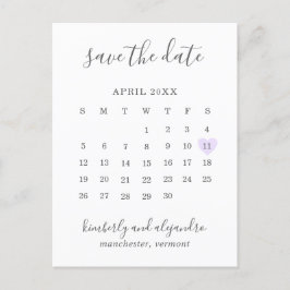 Eenvoudige kalender pastel paarse hart save the da aankondigingskaart