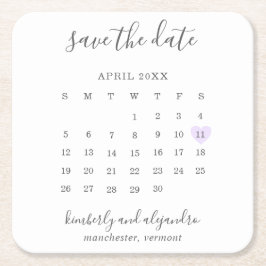 Eenvoudige kalender pastel paarse hart save the da kartonnen onderzetters