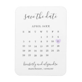 Eenvoudige kalender pastel paarse hart save the da magneet