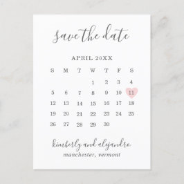Eenvoudige kalender pastel roze hart save the date aankondigingskaart