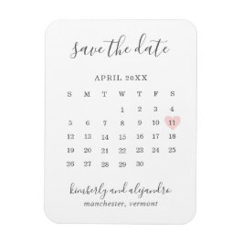 Eenvoudige kalender pastel roze hart save the date magneet