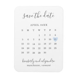 Eenvoudige kalender pastelblauw hart save the date magneet