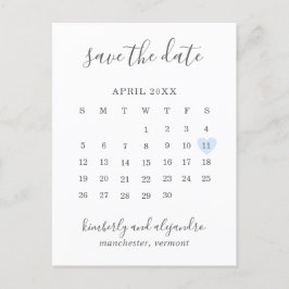 Eenvoudige kalender pastelblauwe hart save the dat aankondigingskaart