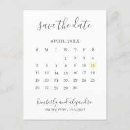 Eenvoudige kalender pastelgeel hart save the date aankondigingskaart