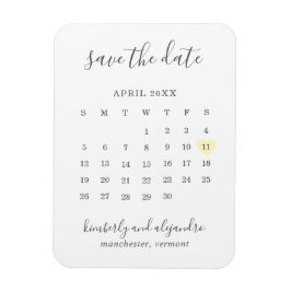 Eenvoudige kalender pastelgeel hart save the date magneet