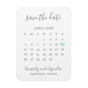 Eenvoudige kalender Pastelgroene hart datum reserv Magneet