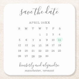 Eenvoudige kalender pastelgroene hart save the dat kartonnen onderzetters