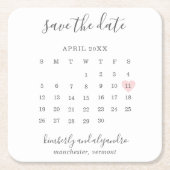 Eenvoudige kalender — Roze hart opslaan Datum Kartonnen Onderzetters (Voorkant)