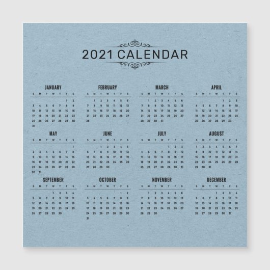 Eenvoudige kalender voor 2021 op blauw papier | Ma (Voorkant)