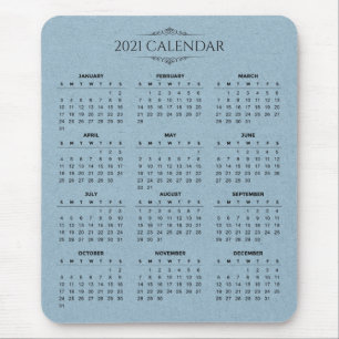 Eenvoudige kalender voor 2021 op blauw papier   Mo Muismat