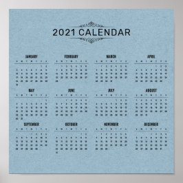 Eenvoudige kalender voor 2021 op blauw papier | PO Poster