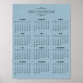 Eenvoudige kalender voor 2021 op blauw papier | PO Poster