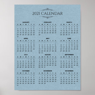 Eenvoudige kalender voor 2021 op blauw papier   PO Poster