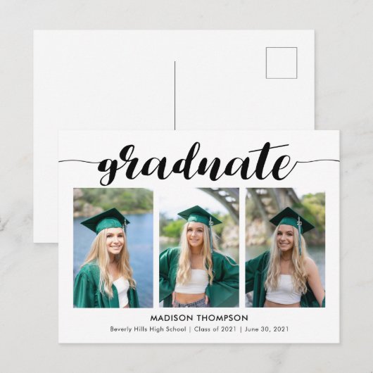 Eenvoudige kalligrafie Afstuderen Fotoaankondiging Aankondigingskaart (Voorkant / Achterkant)