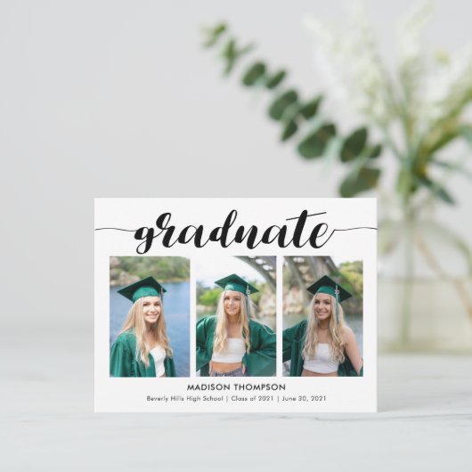 Eenvoudige kalligrafie Afstuderen Fotoaankondiging Aankondigingskaart (Staand voorkant)
