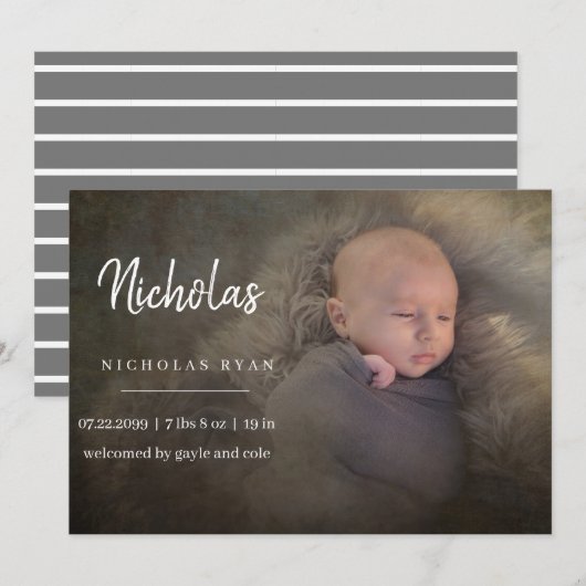 Eenvoudige Kalligrafie Baby Aankondiging (Voorkant / Achterkant)