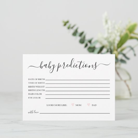 Eenvoudige kalligrafie Baby Voorspellingen Kaart (Staand voorkant)