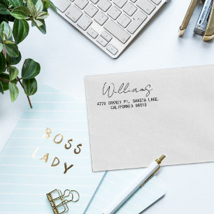 Eenvoudige kalligrafie belettering retouradres rubberstempel