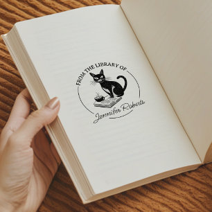 Eenvoudige kalligrafie, bibliotheekkat boek rubberstempel