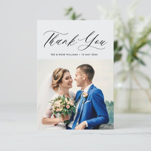 eenvoudige kalligrafie bruiloft bedankt (Staand voorkant)
