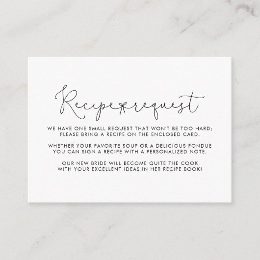 Eenvoudige kalligrafie bruiloft recept verzoek informatiekaartje (Voorkant)