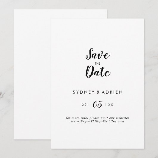 Eenvoudige kalligrafie bruiloft save the date (Voorkant / Achterkant)