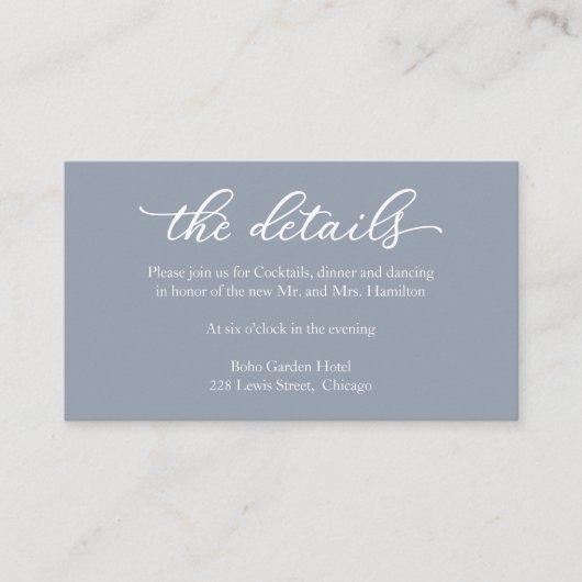 Eenvoudige kalligrafie-bruiloft — Stusty Blue Informatiekaartje (Voorkant)