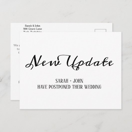 Eenvoudige kalligrafie bruiloft uitgesteld update briefkaart (Voorkant / Achterkant)