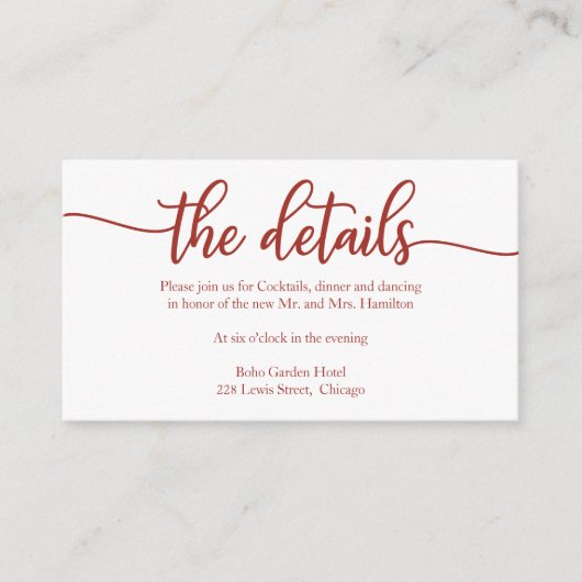 Eenvoudige kalligrafie-bruiloft - Versluitingskaar Informatiekaartje (Voorkant)