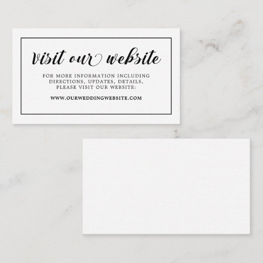 Eenvoudige kalligrafie-bruiloft Website invoegen Informatiekaartje (Voorkant / Achterkant)