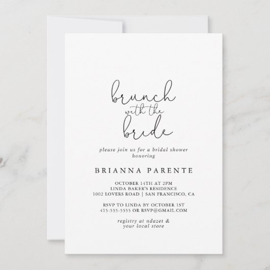 Eenvoudige kalligrafie brunch met de bruidsdouche kaart (Voorkant)