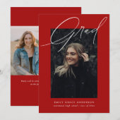 Eenvoudige kalligrafie Drie Foto Red Afstuderen Aankondiging (Voorkant / Achterkant)