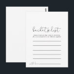 Eenvoudige kalligrafie Eenvoudige emmerlijst Kaart<br><div class="desc">Deze eenvoudige kalligrafie eenvoudige bucket list kaarten zijn de perfecte activiteit voor een eenvoudige bruiloft receptie of vrijgezellenfeest. Het eenvoudige en elegante ontwerp heeft klassieke en fancy scripttypografie in zwart-wit. Verander de formulering om aan te passen aan elke levensevenement. Bucket list teken wordt apart verkocht.</div>