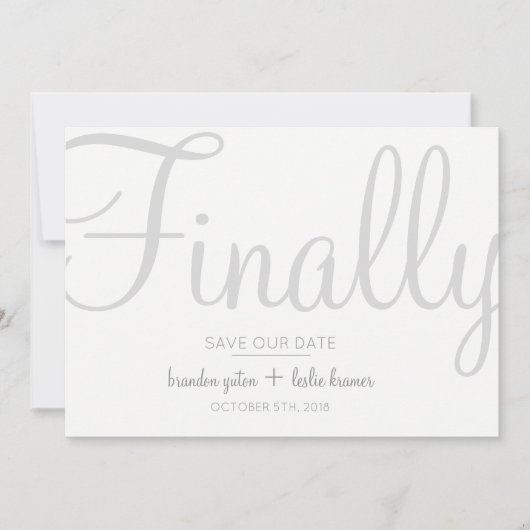 Eenvoudige kalligrafie, eindelijk onze datum opsla save the date (Voorkant)