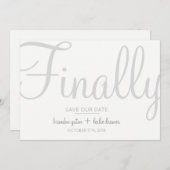 Eenvoudige kalligrafie, eindelijk onze datum opsla save the date (Voorkant / Achterkant)