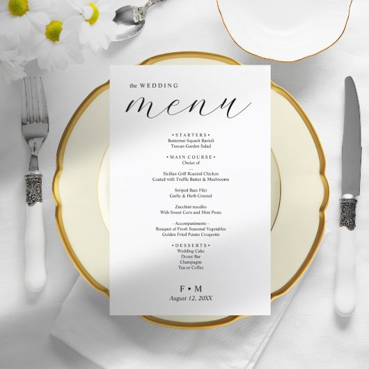 Eenvoudige kalligrafie elegante bruiloft menu