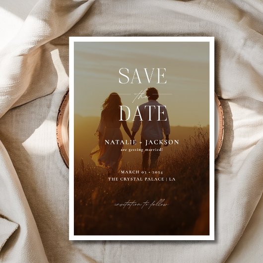 Eenvoudige kalligrafie Elegante bruiloft overlay f Save The Date