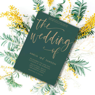 Eenvoudige kalligrafie Emerald Green & Gold Weddin Kaart