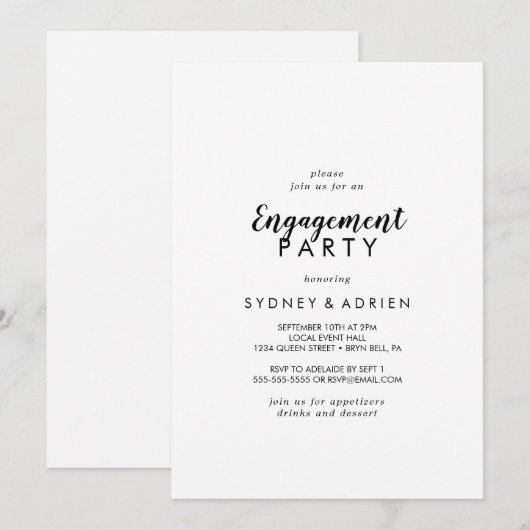 Eenvoudige kalligrafie Engagement Party uitnodigin Kaart (Voorkant / Achterkant)