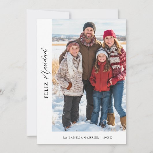 Eenvoudige kalligrafie Feliz Navidad Kerstfoto Feestdagenkaart (Voorkant)
