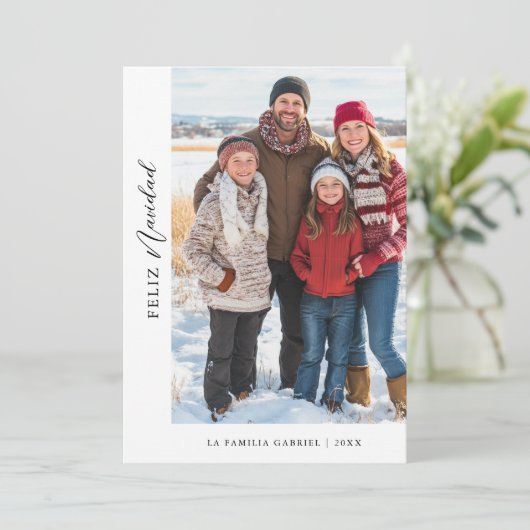 Eenvoudige kalligrafie Feliz Navidad Kerstfoto Feestdagenkaart (Staand voorkant)