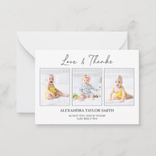 Eenvoudige kalligrafie Foto Baby Dank u kaart Notitiekaartje