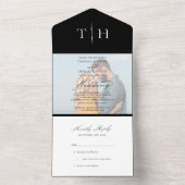 Eenvoudige kalligrafie Foto Black White RSVP Wedde All In One Uitnodiging (Binnen)