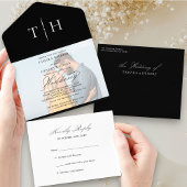 Eenvoudige kalligrafie Foto Black White RSVP Wedde All In One Uitnodiging