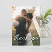 Eenvoudige kalligrafie foto bruiloft bedankkaart (Staand voorkant)