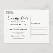 Eenvoudige kalligrafie Foto bruiloft bespaart datu Aankondigingskaart (Achterkant)